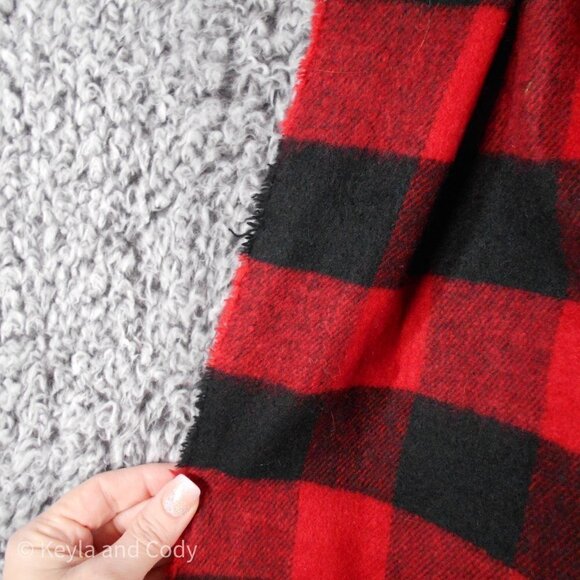 BUFFALO Plaid Infinity Scarf Wool Feel Raw Edge Red and Black - Picture 4 of 6